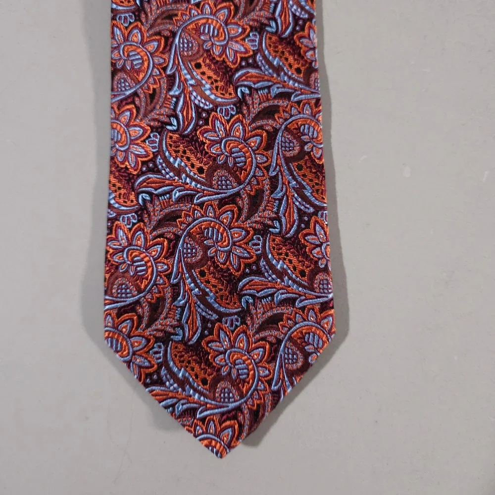 Brooks Brothers Tie Mens OS Orange Blue Paisley Floral Silk 346 Accessory
